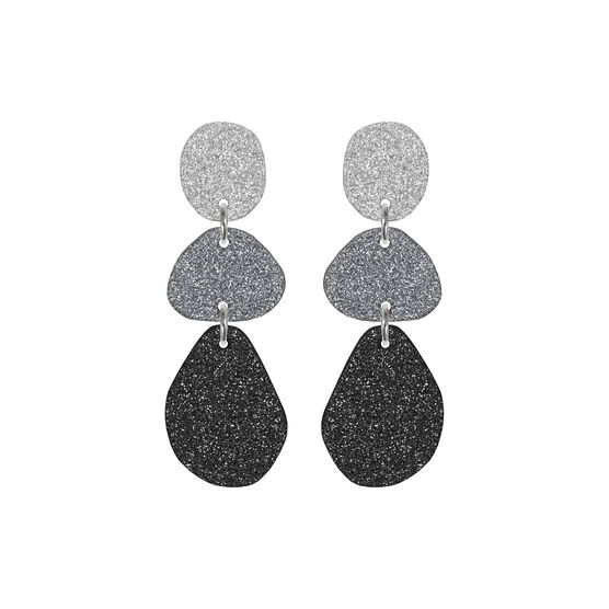 Silver, grey and black triple glitter drop earrings